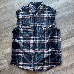 George Men's Navy Plaid Sleeveless Shirt